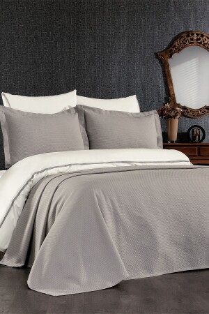 7 Piece Pique Bedspread Mimosa Double Gray Duvet Cover Set STCKHMNEV1MİM - Minelya Home Collection