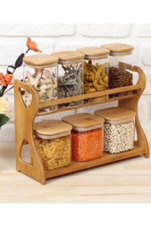 7 Piece Spice Set Square with Glass Bamboo Lid 2418 SÇM1587 - AROW