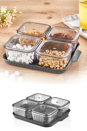 7 Piece Vacuum Smoked Acrylic Breakfast Set with 3 Compartments Tray, Storage Container Set BERY241 - Turnberry