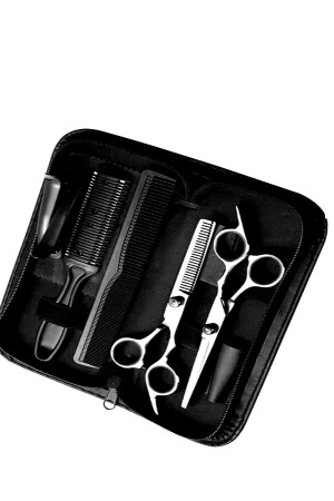 7 Pieces 6 Inch 17 Cm Length Titanium Gray Professional Hairdressing Barber Hair Scissors with Leather Case - Uniquem