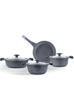 7-teiliges Kochgeschirr-Set aus Aluminiumguss, Granit, Grau, dop7075774igo - ThermoAD