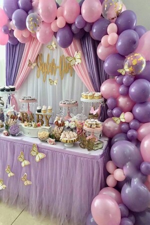 70 Pieces Transparent Sequin Lilac Pink Macaron Soft Balloon Chain Set Birthday Balloon - Öz-Bal