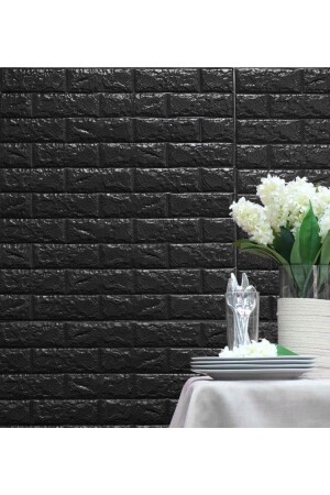 70x46cm(0-32M2)Self Adhesive Flexible Foam Black Stone Pattern Wallpaper Panel - Renkli Duvarlar
