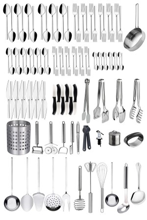 72 Pieces 12 Persons Fork Spoon Knife Set, 104 Pieces Dowry Guest Stainless Steel Dinner Set SS250822-0609315 - Homerest