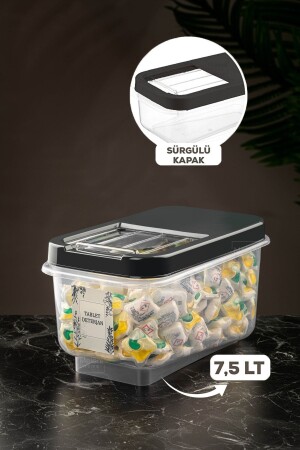 7.5 Lt Detergent Storage Container with Sliding Lid - Labeled Tablet Detergent Storage Box Anthracite MCH-728 - Meleni Home