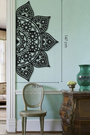 78*147 Cm - Black - Metal Islamic Patterned Mandala Wall Painting - Islamic Patterned Metal Painting - Wam163 - Wall Art İstanbul