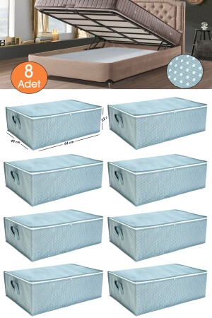 8 Adet puantiye desenli -Çekyat Baza Tipi Hurc - Baza Altı Saklama hurcu 64 X 45 X 22 Cm Mavi - Ekici Home Textile