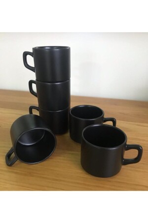 8 Cm Stackable Teacup Black Set of 6 - Keramika