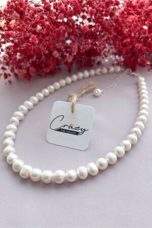 8 Mm Real Pearl Necklace (CULTURED PEARL) 925 Sterling Silver KLY0036 - CRAZY TAKI TASARIM