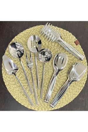 8 Stück 5 Stück Soße 3 Stück Zange Nudelset Silberprodukt 4 mm Dicke Çalik 18/10 Qualität - Demir Çeyiz