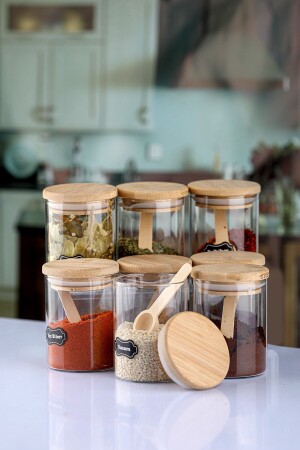 8-Piece Borosilicate Spice Set with Bamboo Lid and Spoon BambuKapak8 - Karçiçeği Home