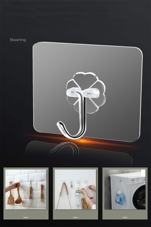 8-Piece Multi-Purpose Strong Adhesive Transparent Hanger Rack Bathroom Kitchen WC Door Cabinet 180 Angle Hanger - Kustar