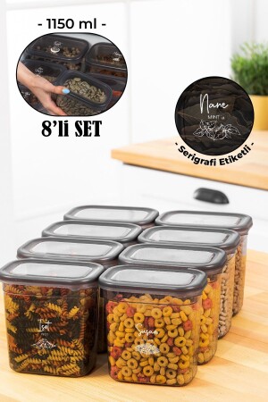 8-Piece Peggy Rectangular Spice Jar Set with White Screen Printing Label 1150 Ml Anthracite BHRT8LI1150 - Vienev