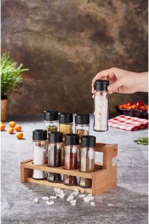 8 Piece Spice Set with Wooden Stand, Spice Set BERRY - woodsy