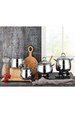 8 Piece Steel Pot Set with Glass Lid Platinum P3793S4315 - Kahramanlar