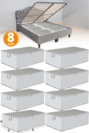 8 Pieces - Anthracite Striped Large Size Bed Base and Sofa Bed Type Storage Bag 65 x 45 x 22 cm - Serstil