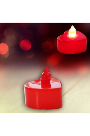 8 Pieces Red Heart Small Size Illuminated Battery Operated LED Candle - Parti Dolabı