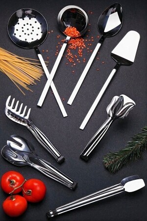 8 Pieces Stainless Steel Serving Tongs Set Grill Salad Pasta Pastry Ladle Colander Serving ERSM38 - Ersamica