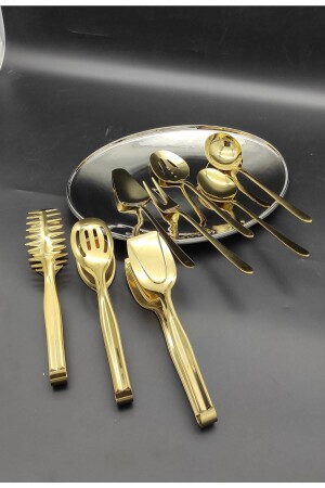 8 Pieces Titanium Gold Table Tongs Serving Set CMDBRNDFST8 - BRONDOFF