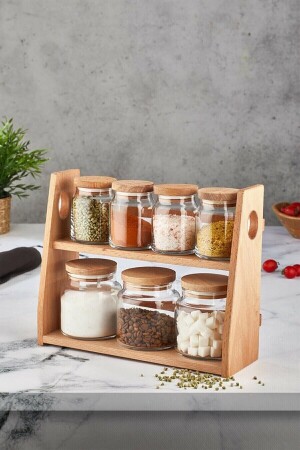8-teiliges Gewürzset aus Glas mit Bambus-Deckelständer Gönül Bambus-Deckelständer - GÖNÜL