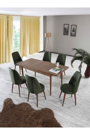 80x130 closed 80x170 open Extendable Dining Table Set with 6 Chairs Kitchen Table Set-khaki - Morkese