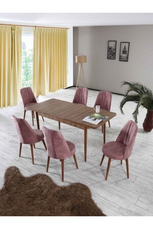 80x130(closed) 80x170(open) Extendable Dining Table Set with 6 Chairs Kitchen Table Set-pink - Morkese