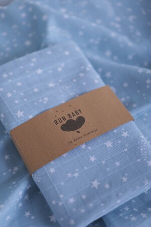 80x90cm Oeko-tex Certified Muslin Baby Blanket with 1 Scarf Gift - Light Blue Star runbaby muslin blanket 80x90 - runbaby