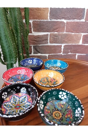 8cm Embossed Pattern 6-Piece Tile Ceramic Bowl Set 100% Handmade Colorful Presentation Snack Bowl Set TYC00554097581 - Ecesen