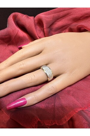 8MM White Gold Detailed Gold Wedding Ring with Domed Inside - Üresinler Kuyumculuk