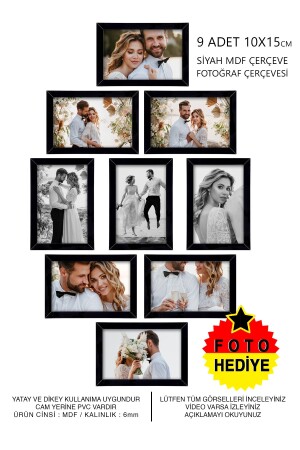 9 Adet 10x15 Çerçeve - Siyah Çerçeve - Mini Mdf Çerçeve - Fotoğraf Çerçeve Seti - Yhfoto
