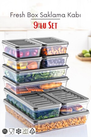 9 Lu Set Freshbox Mikrodalga Ve Difrize Uygun Saklama Kabı Gri - Nandy Home