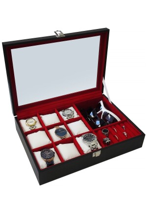 9 Lu Wooden Leather Glass Watch Glasses and Jewelry Box St9-25 ehy-st9-25 - Chavin