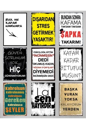 9 Parça Karışık Yazılı Ahşap Tablo Seti - Teknograf