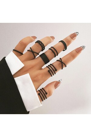 9-Piece Black Color Combination Ring Set 1526 (4 OF 4 ADJUSTABLE) - Ervalina