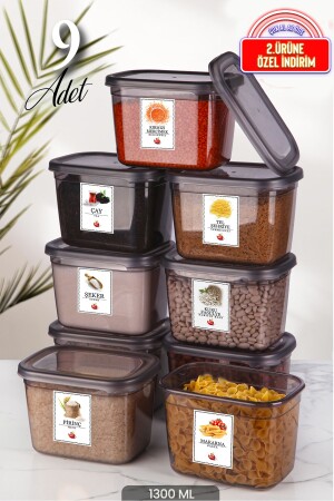9-Piece Labeled Moly Rectangular Storage Container Set 1300ml Breakfast Bowl with Lid - Multiple Sets Can Be Made MCH08785 - Kitchen Life