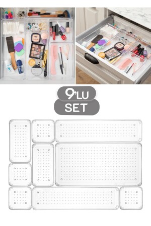 9 Piece Transparent Design Modular Storage Container - Drawer Organizer, Bathroom Makeup Jewelry Organizer TYC00635312013 - Meleni Home