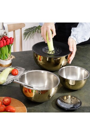 9 Piece Venus Double Grater Stainless Steel Mixing Bowl Set (GOLD) - Evren