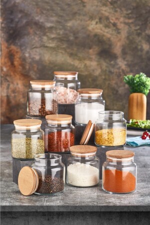 9 Pieces 300 ml Glass Spice Jar with Bamboo Lid Storage Container Spice Rack fbzhome300mlbm - FBZhome