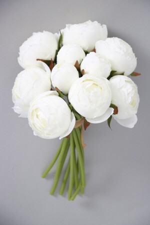9 Pieces of Quality Peony Rose Bouquet White - Yapay Çiçek Deposu