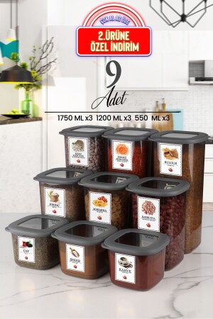 مجموعة من 9 حاويات تخزين غذائية مربعة مع قوارب السيليكون والعلامة - مقاومة الهواء X3(550ml-1200ml-1750ml) TYC005 - Kitchen Life