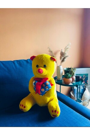 90 cm großer gelber Plüsch-Teddybär mit Fliege und Emoji-Muster – 100 % lokales Emojia TYC00808066445 - GELİNHOMES