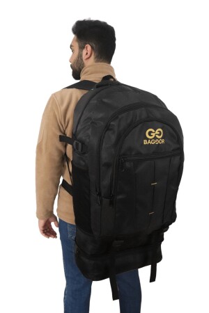 90 Litre Körüklü Siyah Su Geçirmez Çok Gözlü Laptop Bölmeli Kampçı-seyahat-dağcı Sırt Çantası - Baggor