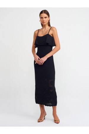 90195 Strappy Floral Detailed Knitwear Dress-Black - Dilvin