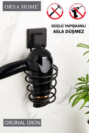 915 Square Strong Paste Adhesive Hair Dryer Hanger - Matte Black Blow Dryer - Orsa Home