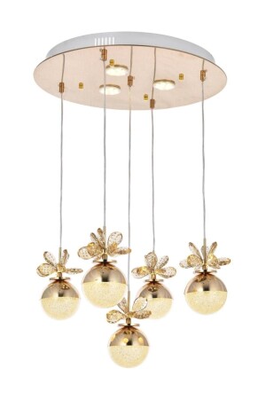 9178-4+1+3R Yellow Powerled 5-Piece Chandelier 9178-4+1+3R GOLD - Eray Aydınlatma