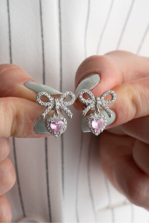 925 Ayar Gümüş Fiyonklu Kalp Küpe - Silvano Jewelry