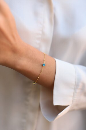 925 Carat Gold Plated Evil Eye Silver Bracelet with Ball Chain SB0621 - Sunshine