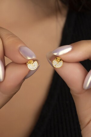 925 Carat Gold Silver Earrings with Tiny Zircon Stones DL5809 - Muhteşem Silver
