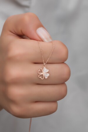 925 Sterling Silber Rose 4 Herz Kleeblatt Halskette NRZ99564 - NEREZE