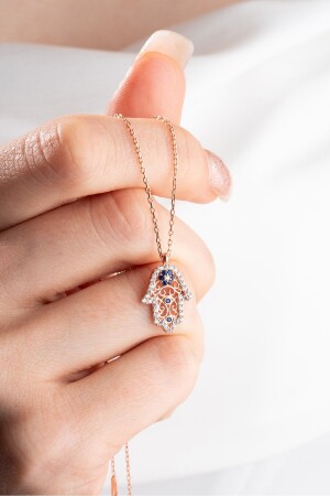 925 Sterling Silber Rose Minimal Fatima Mutterhand Halskette - Nereze